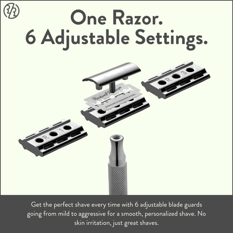 ROCKWELL RAZORS 6C Gunmetal Chrome Safety Razor With 6 Adjustable Shave Settings and 5 Fully Recyclable Razor Blades. Reusable Safety Razors for Men and Women. - Image 3
